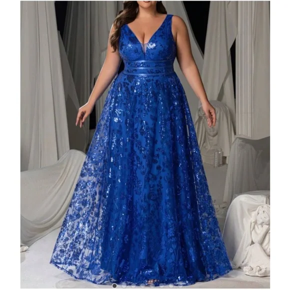 Dresses | Plus Floral Sequin Mesh Formal Black Tie Wedding Dress